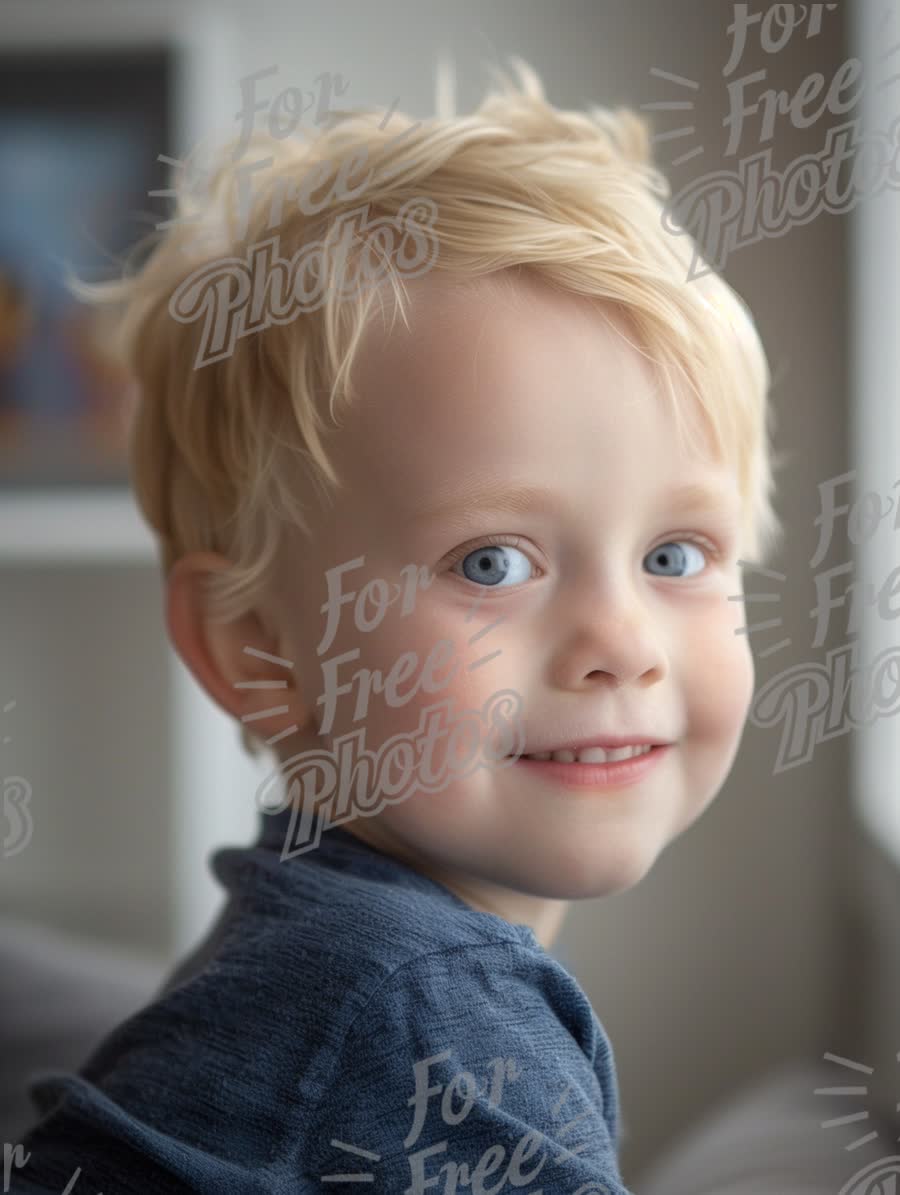 Charming Young Boy with Bright Blue Eyes and Playful Smile