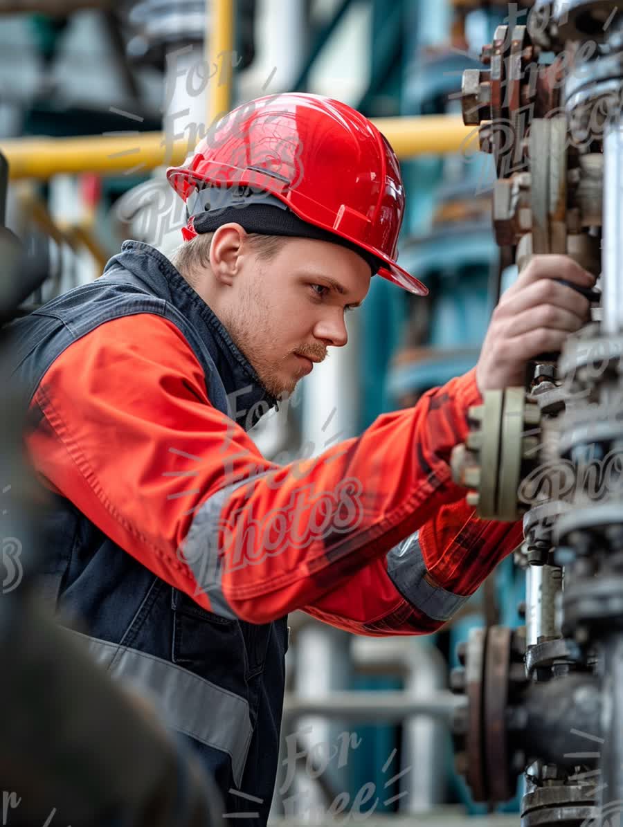 Industrial Worker in Safety Gear Operating Machinery in Manufacturing Plant