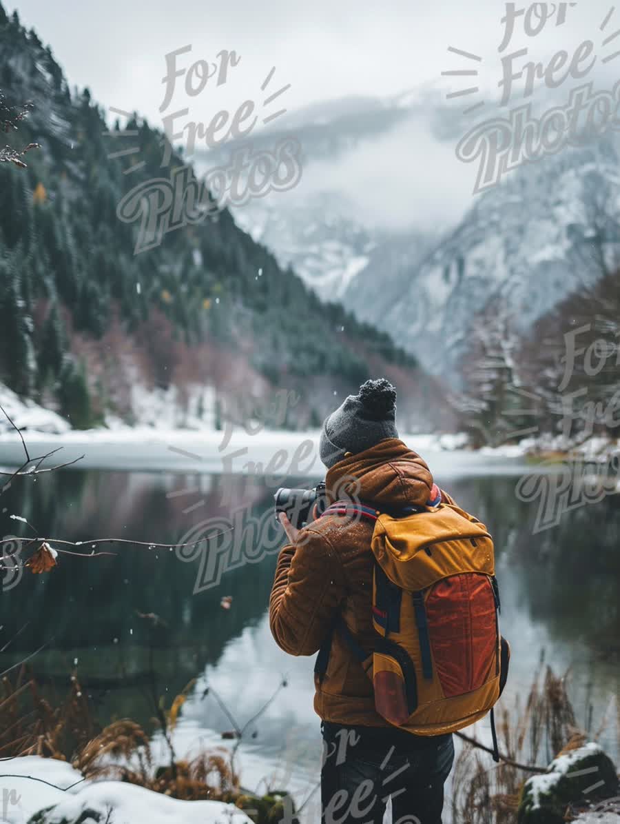 Adventurous Photographer Capturing Scenic Winter Landscape in Nature