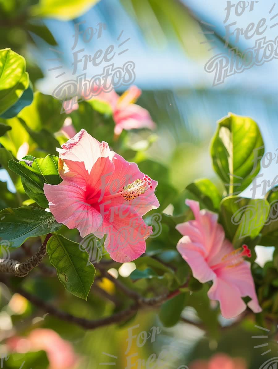 Tropical Hibiscus Flowers in Bloom - Vibrant Floral Background for Nature and Travel Themes