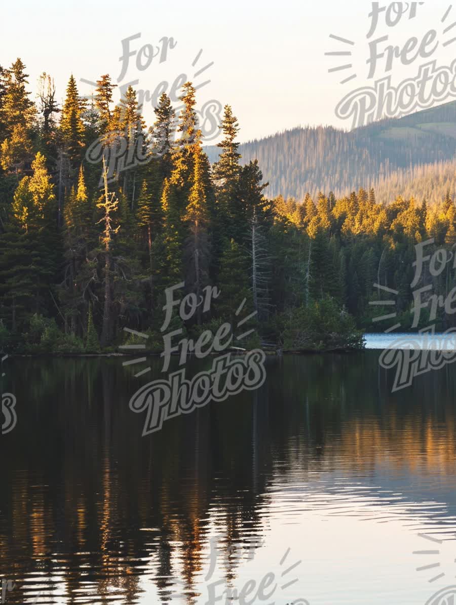 Tranquil Lake Reflections: Serene Forest Landscape at Sunset