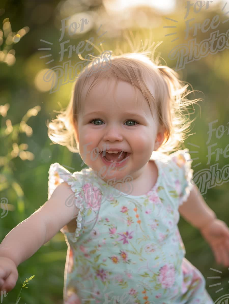 Joyful Toddler Playing in Sunlit Nature - Happy Childhood Moments