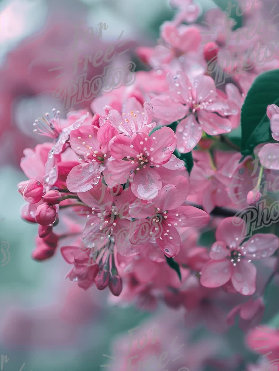 Delicate Pink Blossoms with Dew Drops - Spring Floral Background