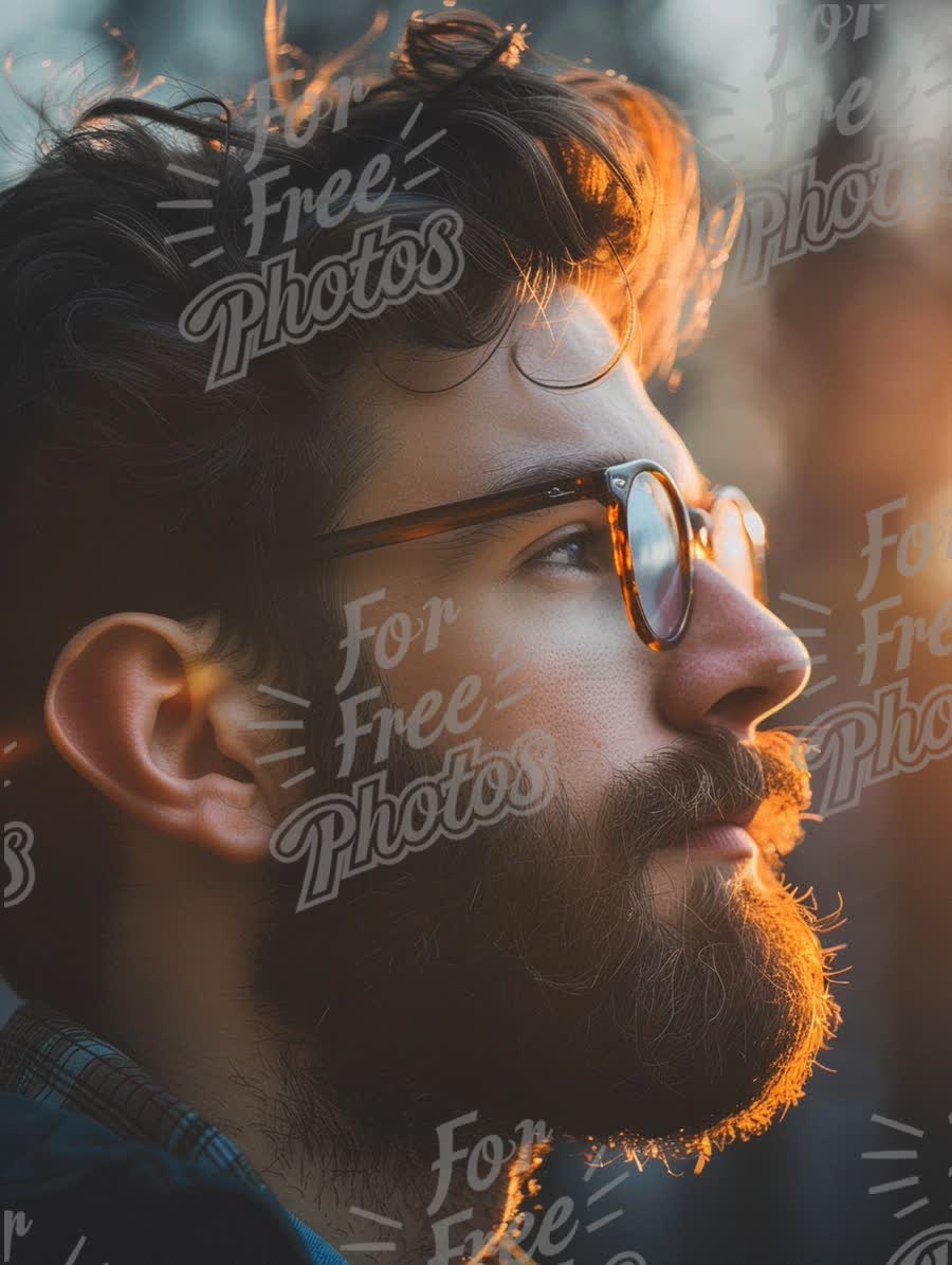 Thoughtful Young Man with Glasses in Warm Sunset Light