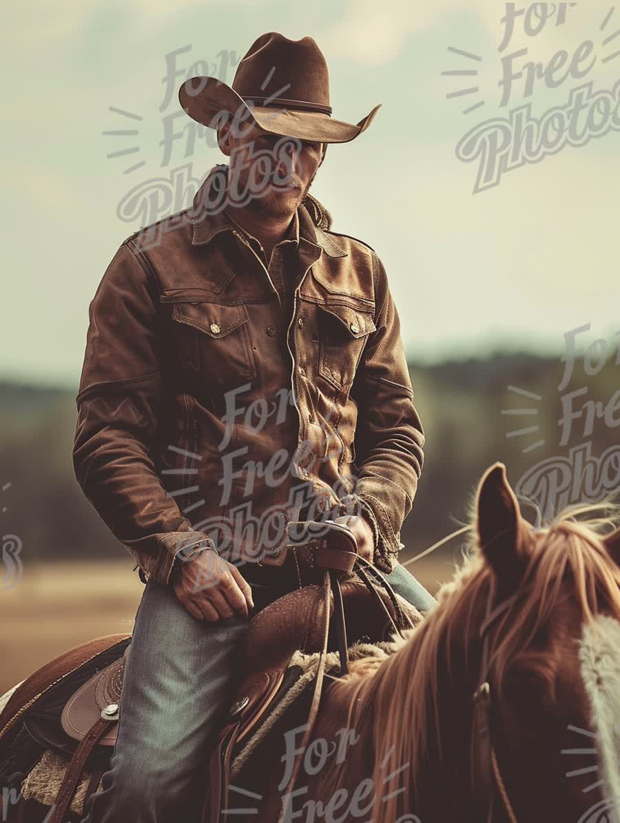 Authentic Cowboy on Horseback in Rustic Landscape