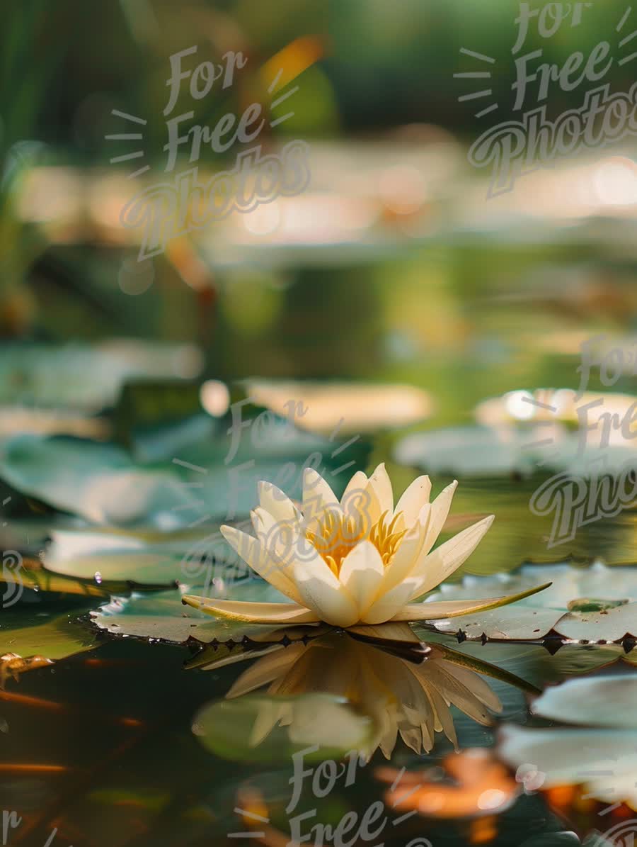 Serene Water Lily in Tranquil Pond: Nature's Beauty and Reflection