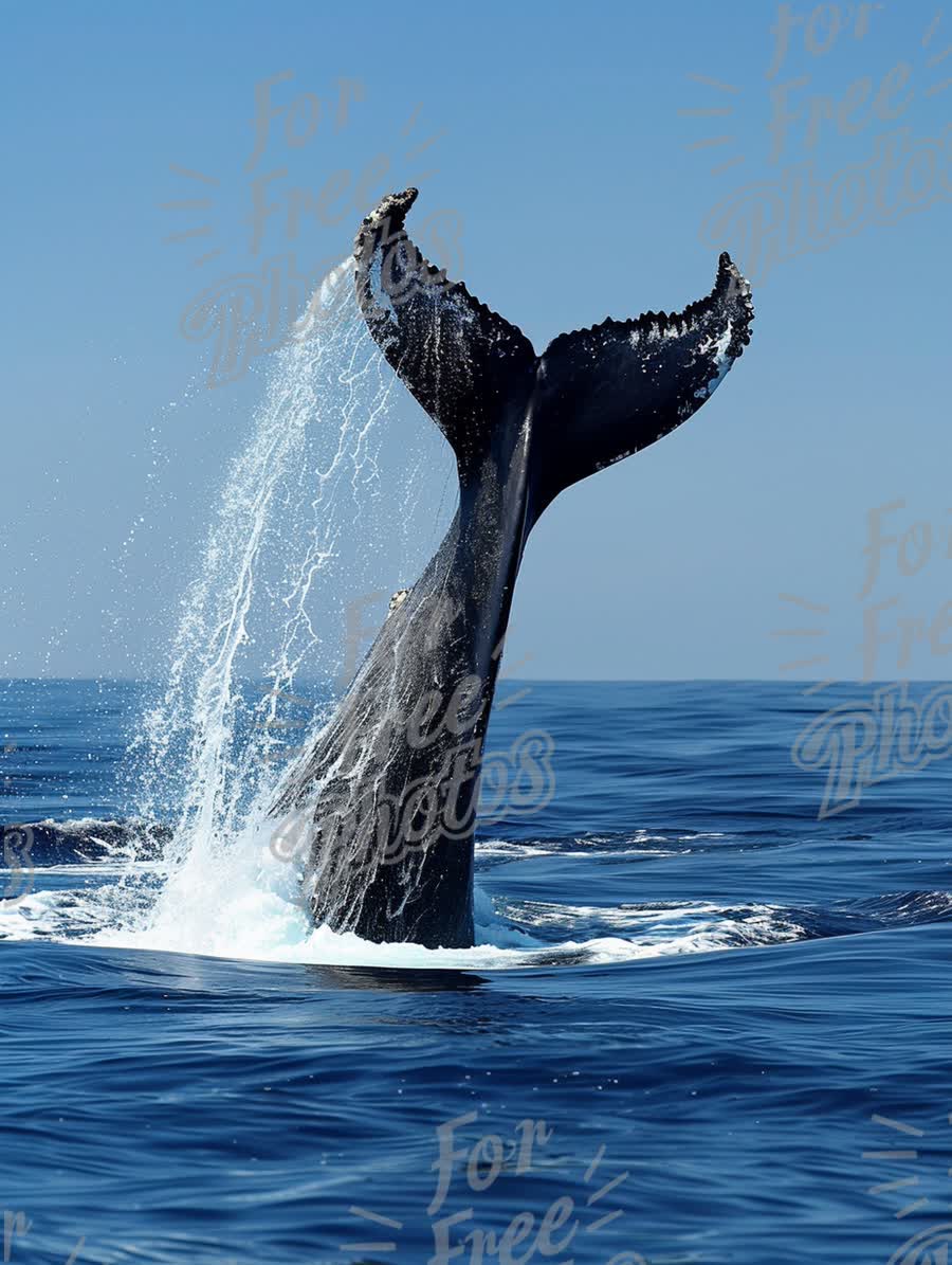 Majestic Whale Tail Splashing in Crystal Clear Ocean Waters