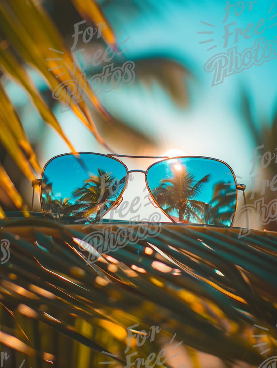 Stylish Sunglasses with Tropical Reflection on Palm Leaves