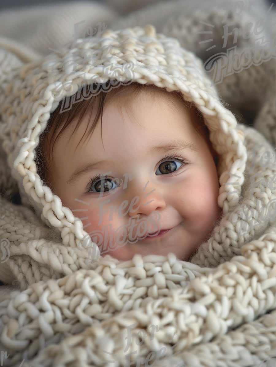 Adorable Baby Smiling in Cozy Knit Blanket - Warmth and Comfort