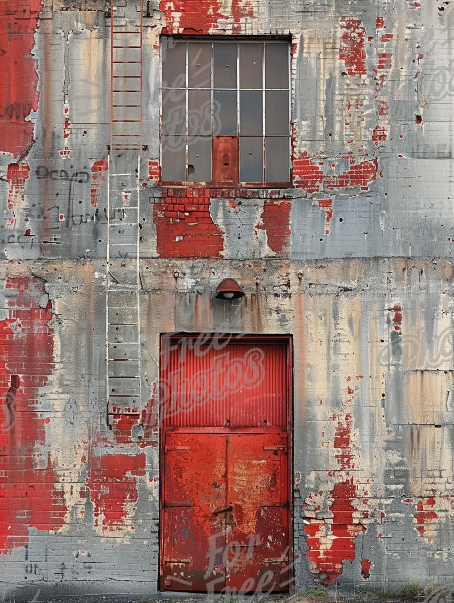 Urban Decay: Textured Red and Gray Industrial Wall with Window and Door