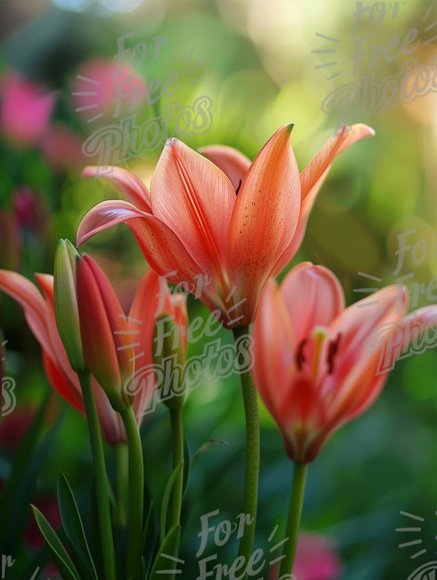 Vibrant Pink Lilies in Bloom with Soft Bokeh Background