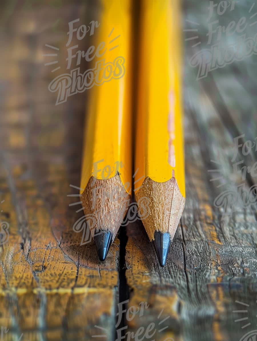 Close-Up of Yellow Pencils on Rustic Wooden Surface - Creativity and Education Concept