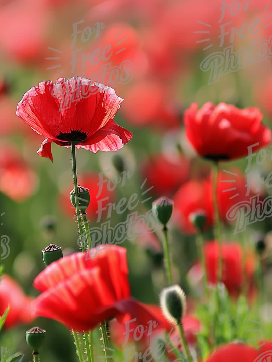 Vibrant Red Poppies in Bloom: Nature's Colorful Landscape