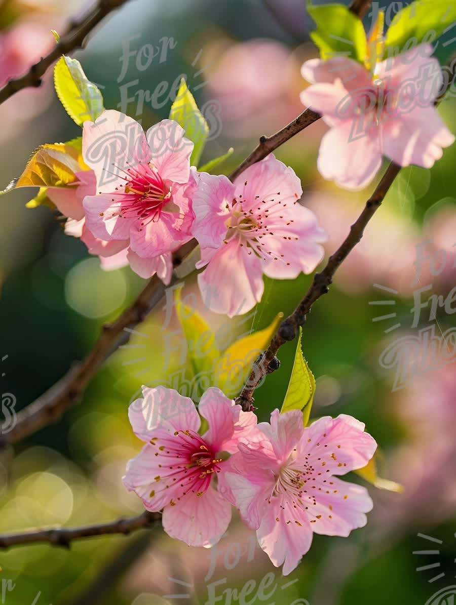 Delicate Pink Cherry Blossom Flowers in Springtime Bloom