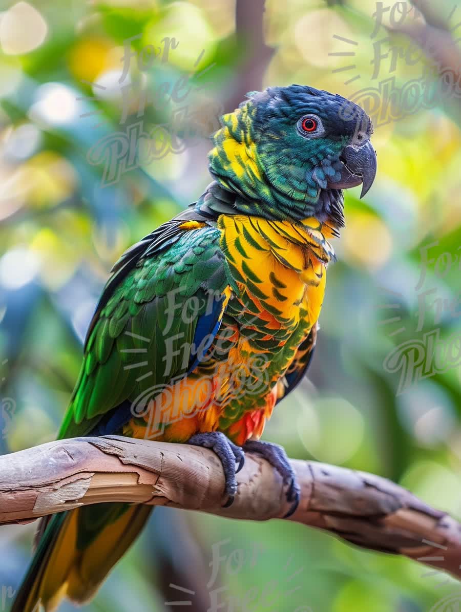 Vibrant Tropical Parrot Perched on Branch with Lush Green Background