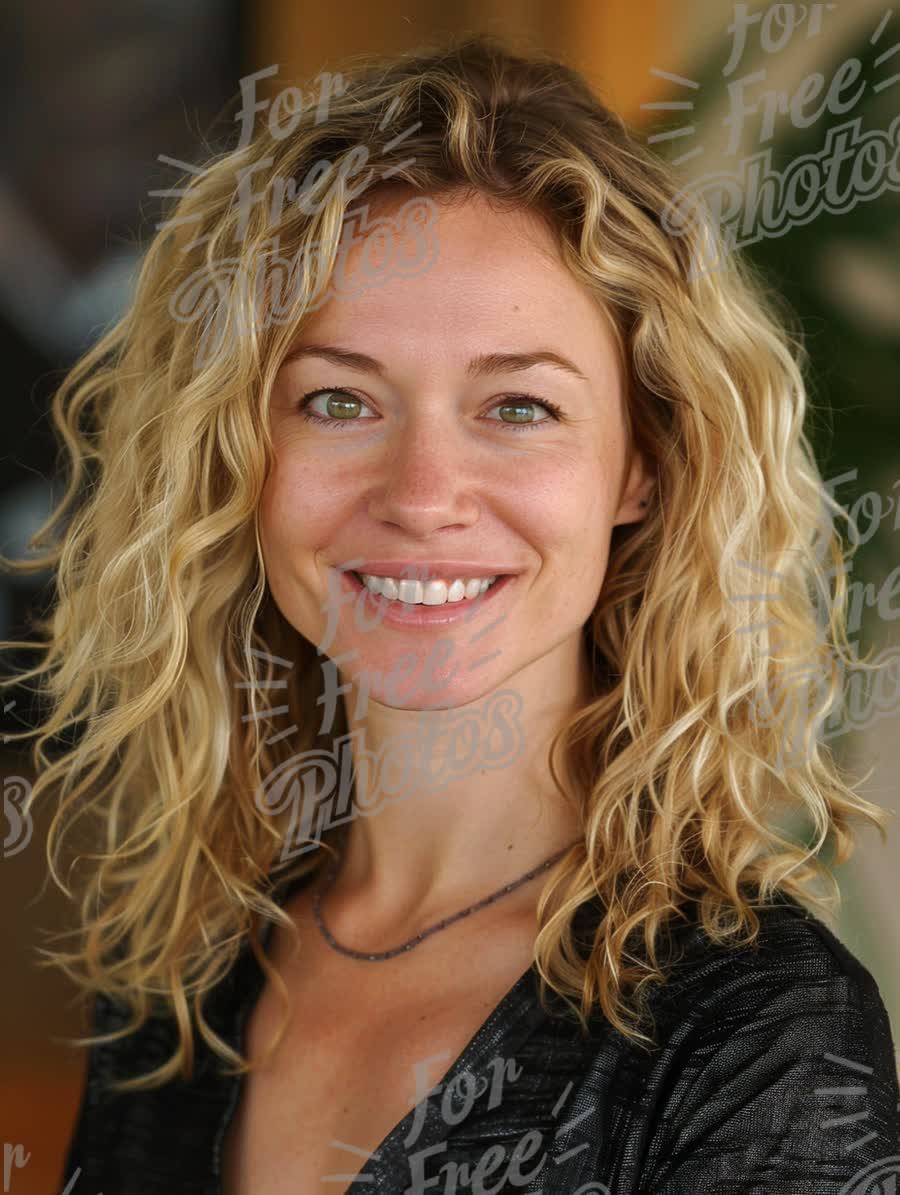 Natural Beauty Portrait of a Smiling Woman with Curly Hair