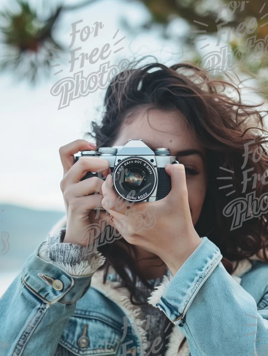 Capturing Moments: Young Woman with Vintage Camera in Nature