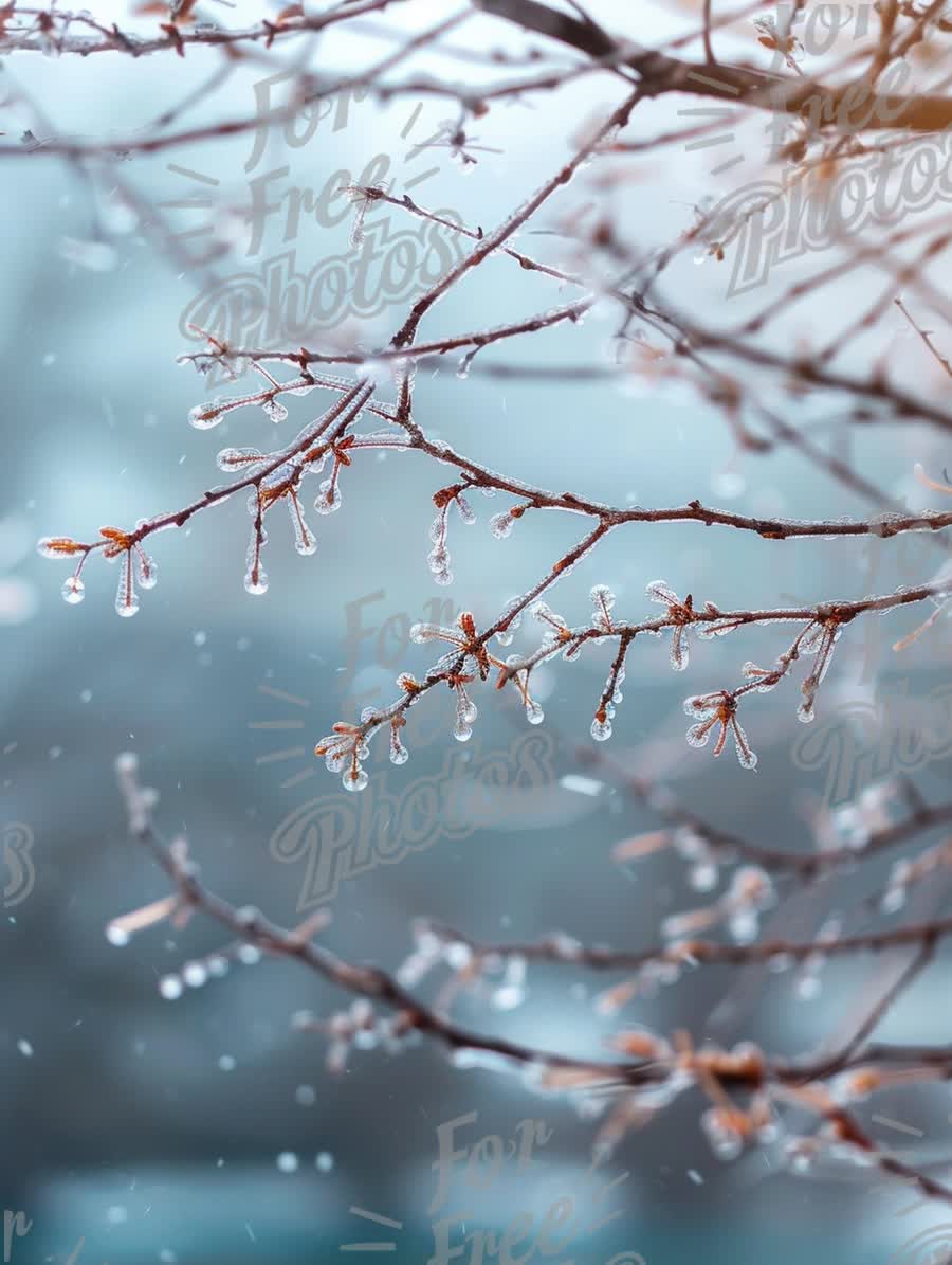 Winter Wonderland: Frosted Branches with Glimmering Ice Drops