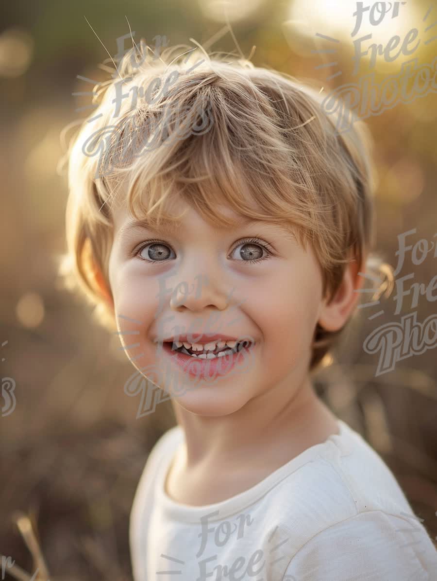 Joyful Child Portrait in Natural Light - Happy Boy Smiling Outdoors