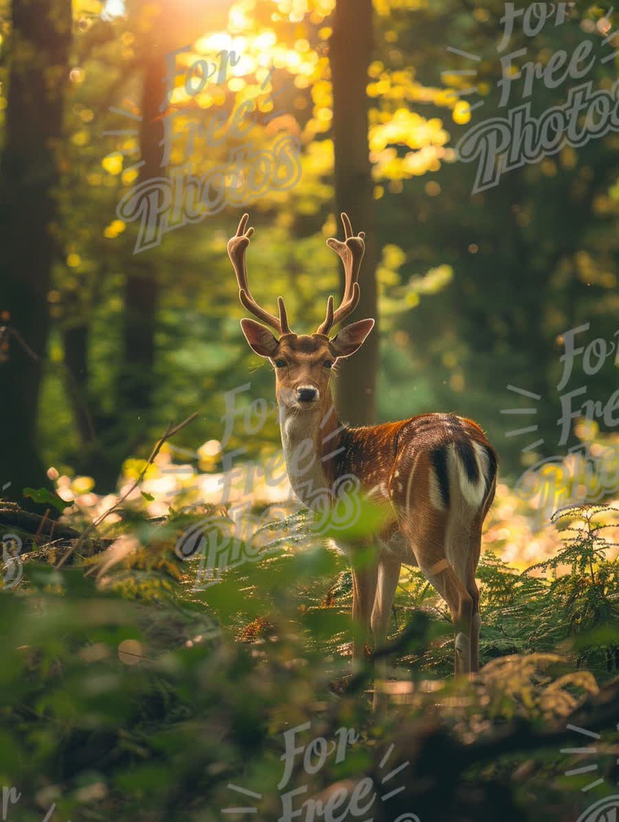 Majestic Deer in Sunlit Forest: Nature's Serenity and Wildlife Beauty