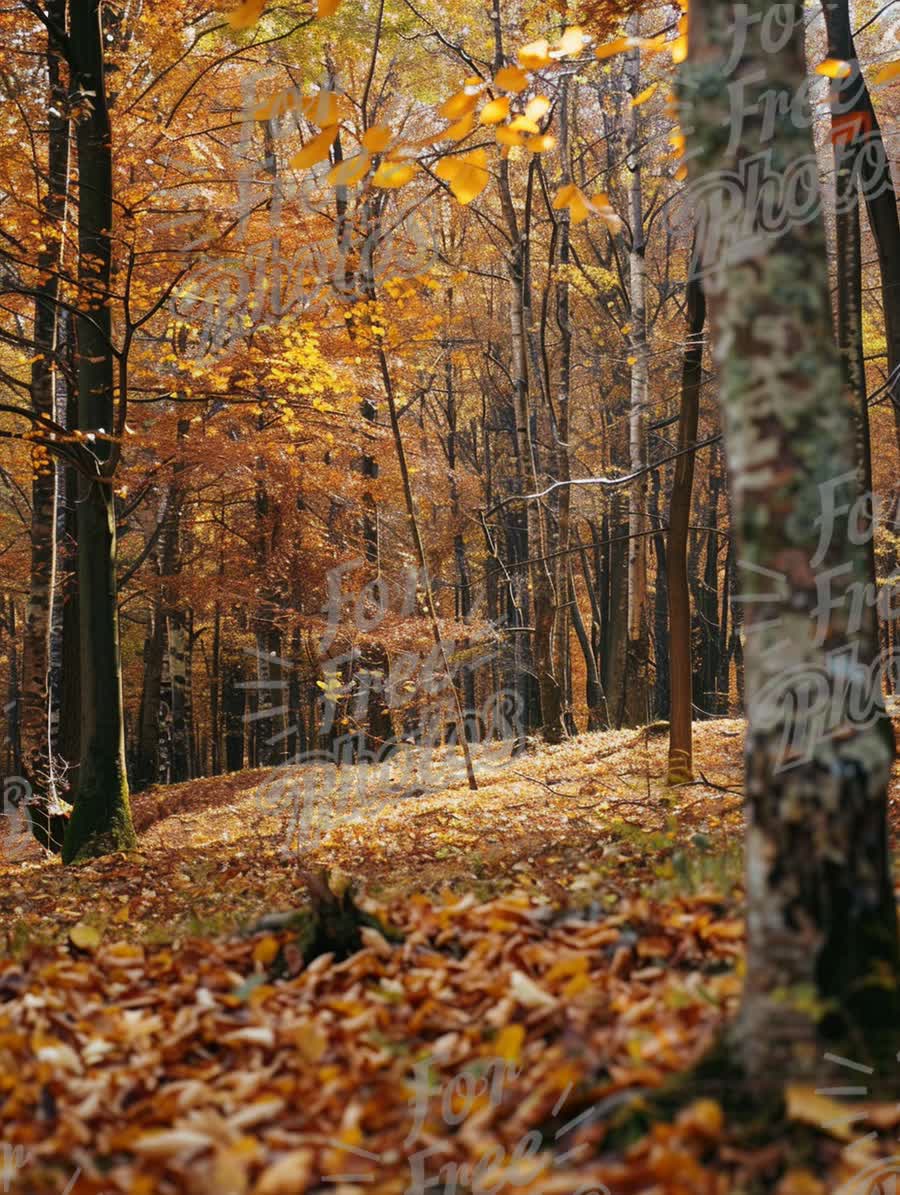 Autumn Forest Landscape with Vibrant Fall Foliage and Tranquil Pathway