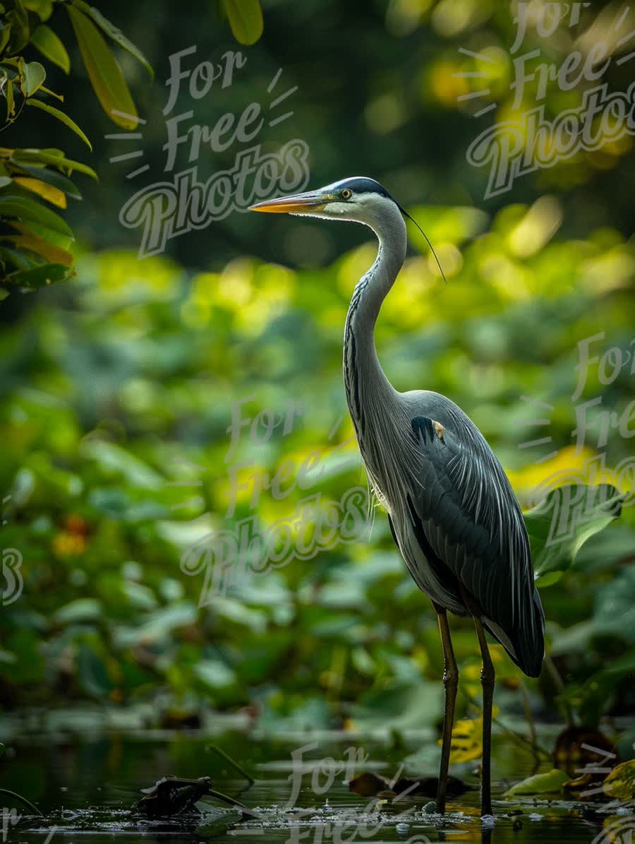 Elegant Grey Heron in Serene Wetland Habitat