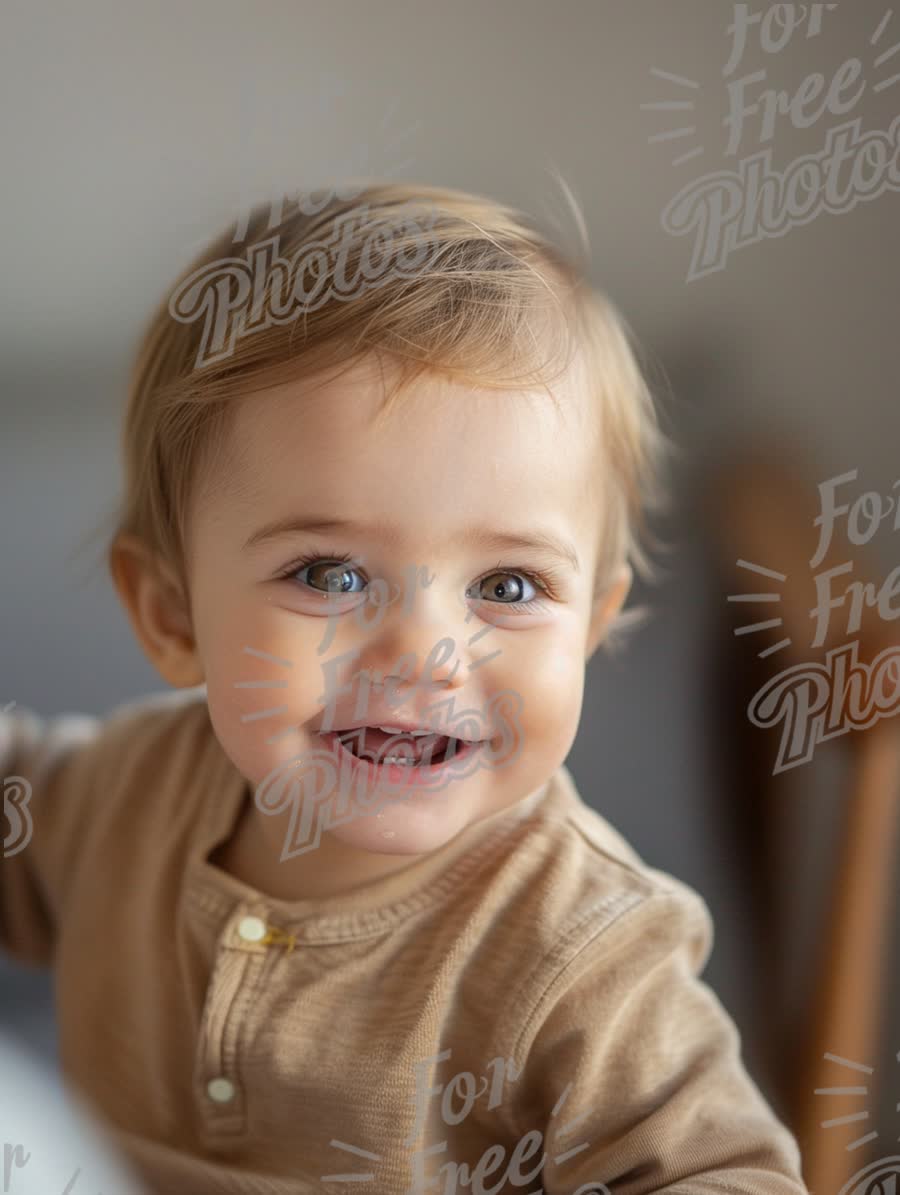 Joyful Baby Smiling with Bright Blue Eyes - Adorable Childhood Moments