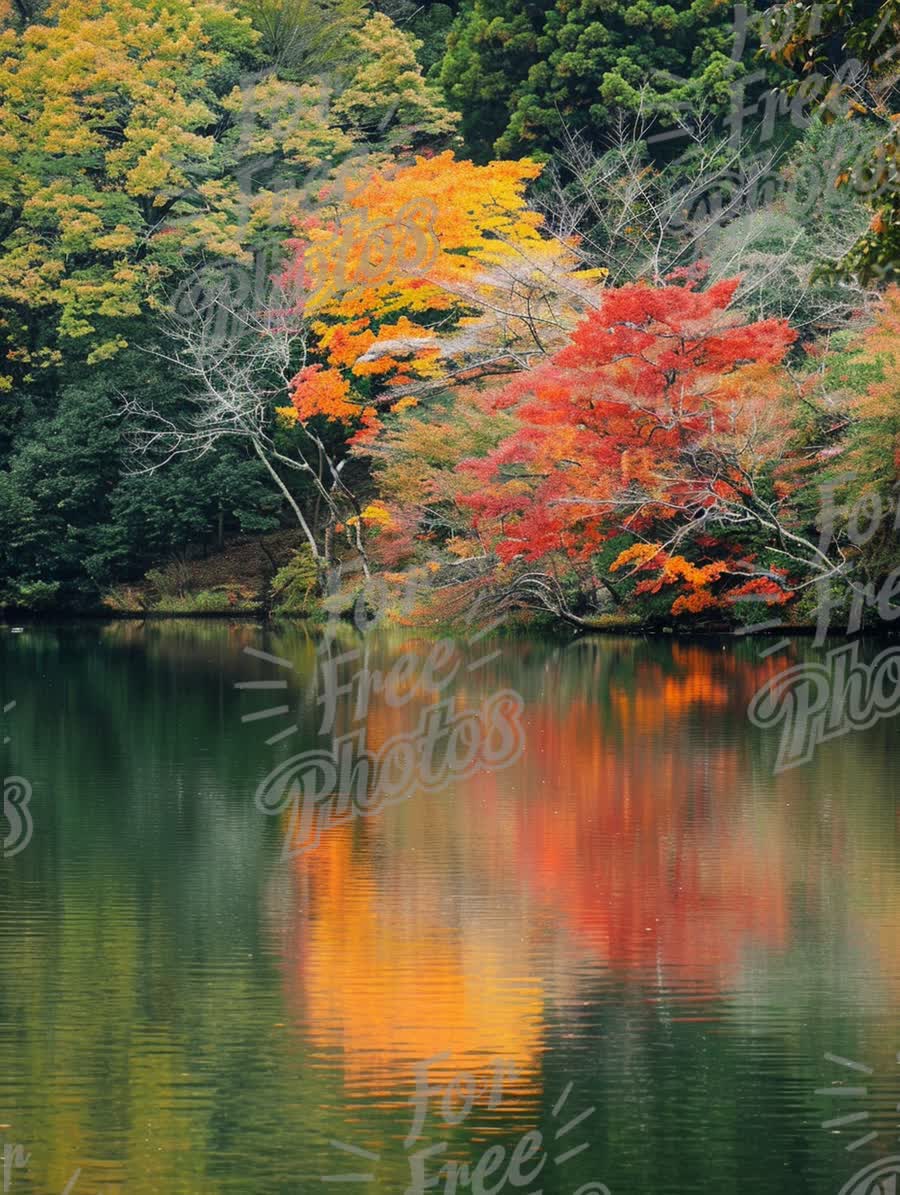 Autumn Serenity: Vibrant Fall Foliage Reflected in Tranquil Lake