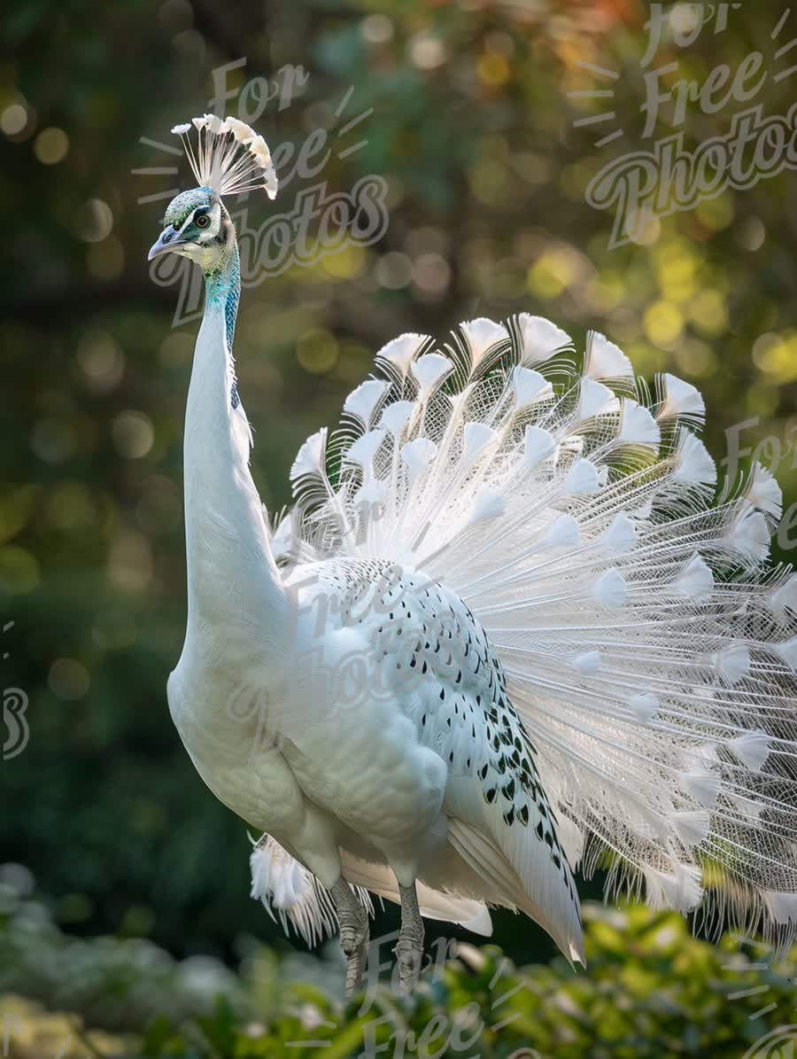 Majestic White Peacock Displaying Vibrant Feathers in Nature