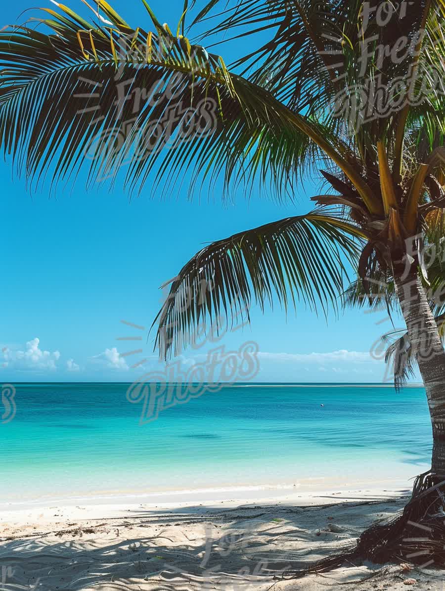 Tropical Paradise: Serene Beach with Palm Tree and Crystal Clear Water