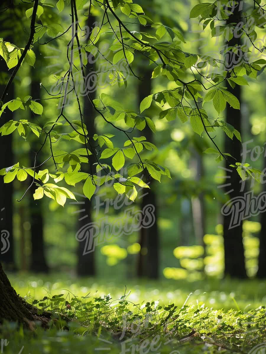 Serene Forest Canopy with Sunlit Green Leaves - Nature Background