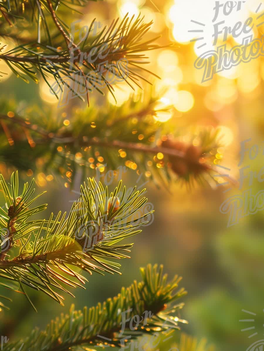 Sunlit Pine Needles: Nature's Serenity and Warmth in Golden Hour