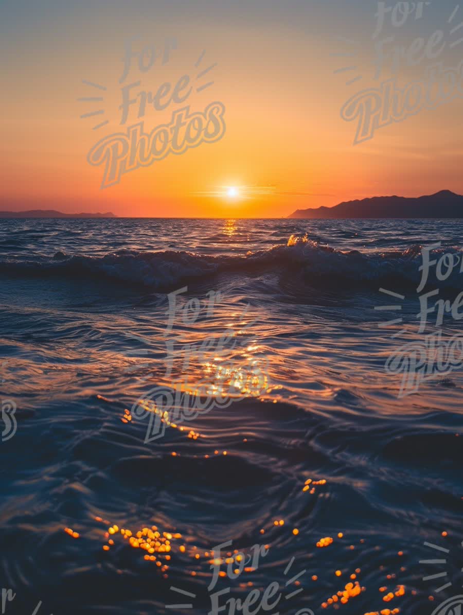 Serene Sunset Over Ocean Waves: Tranquil Seascape at Dusk