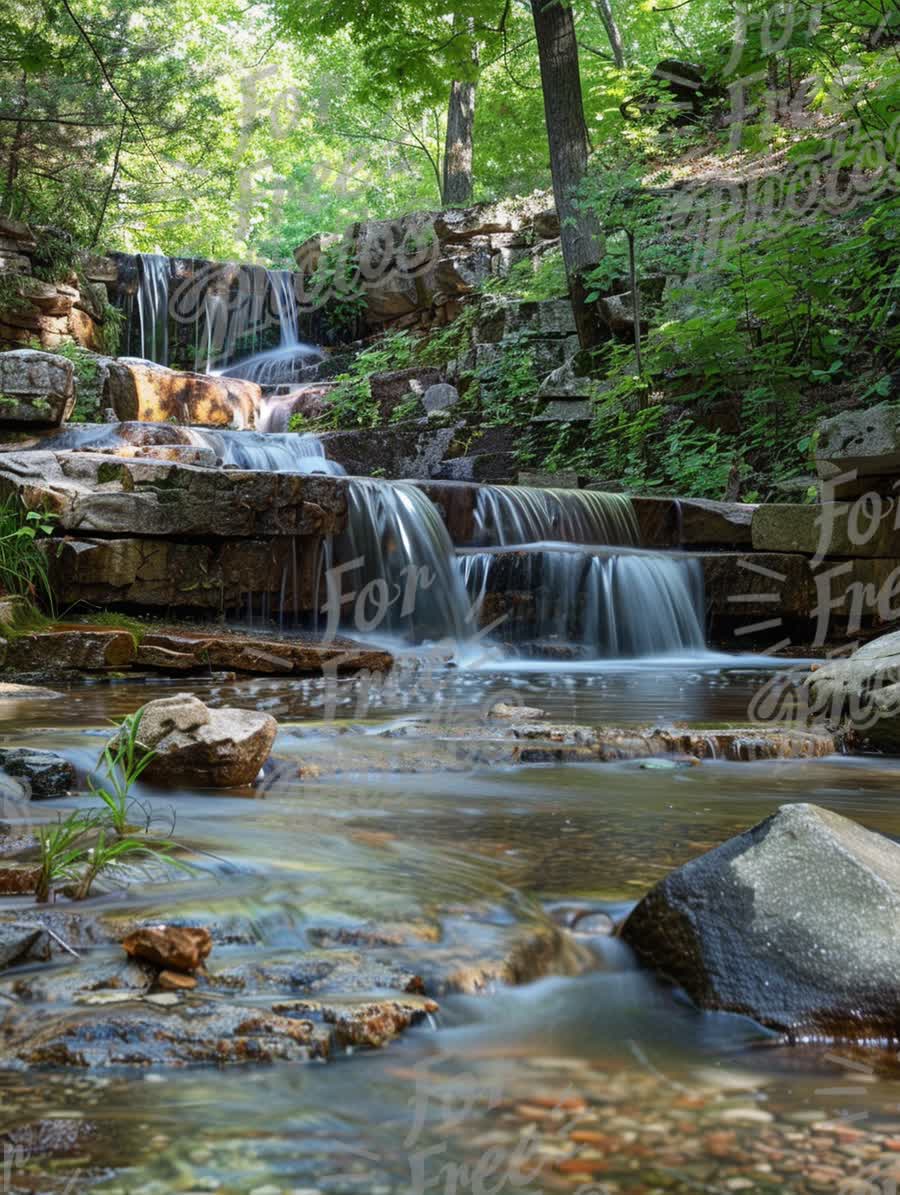 Tranquil Waterfall in Lush Green Forest - Serene Nature Landscape