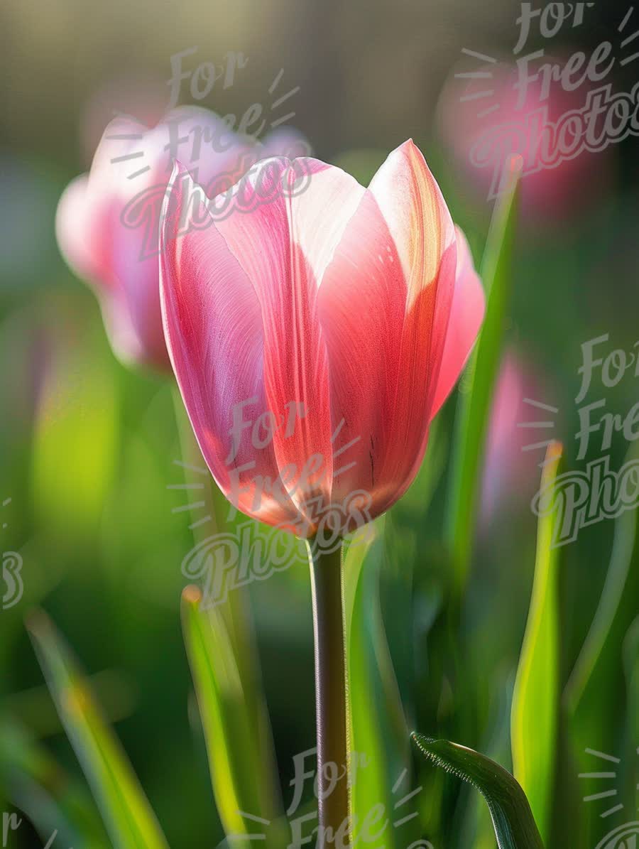 Delicate Pink Tulip in Soft Focus: Spring Blooming Flower Close-Up