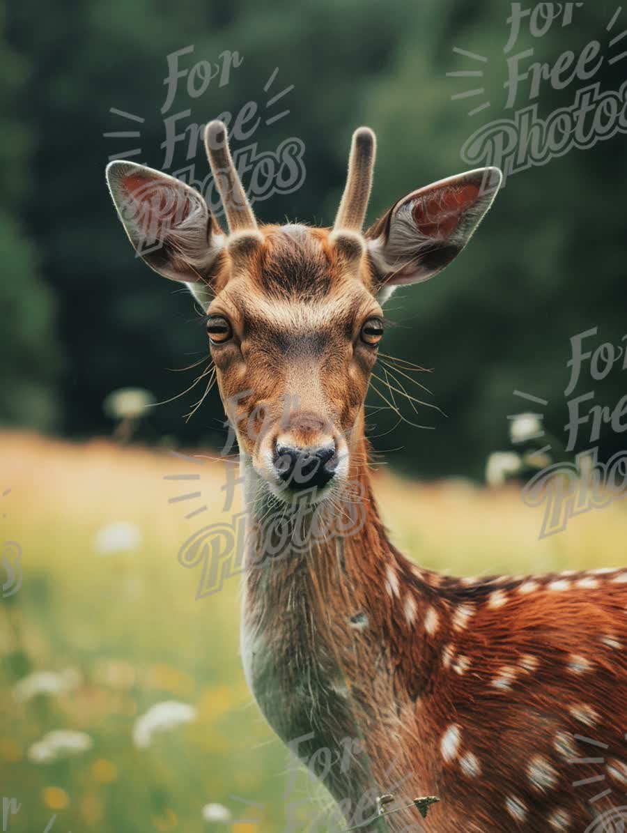 Majestic Fawn in Natural Habitat: Close-Up of a Young Deer with Antlers