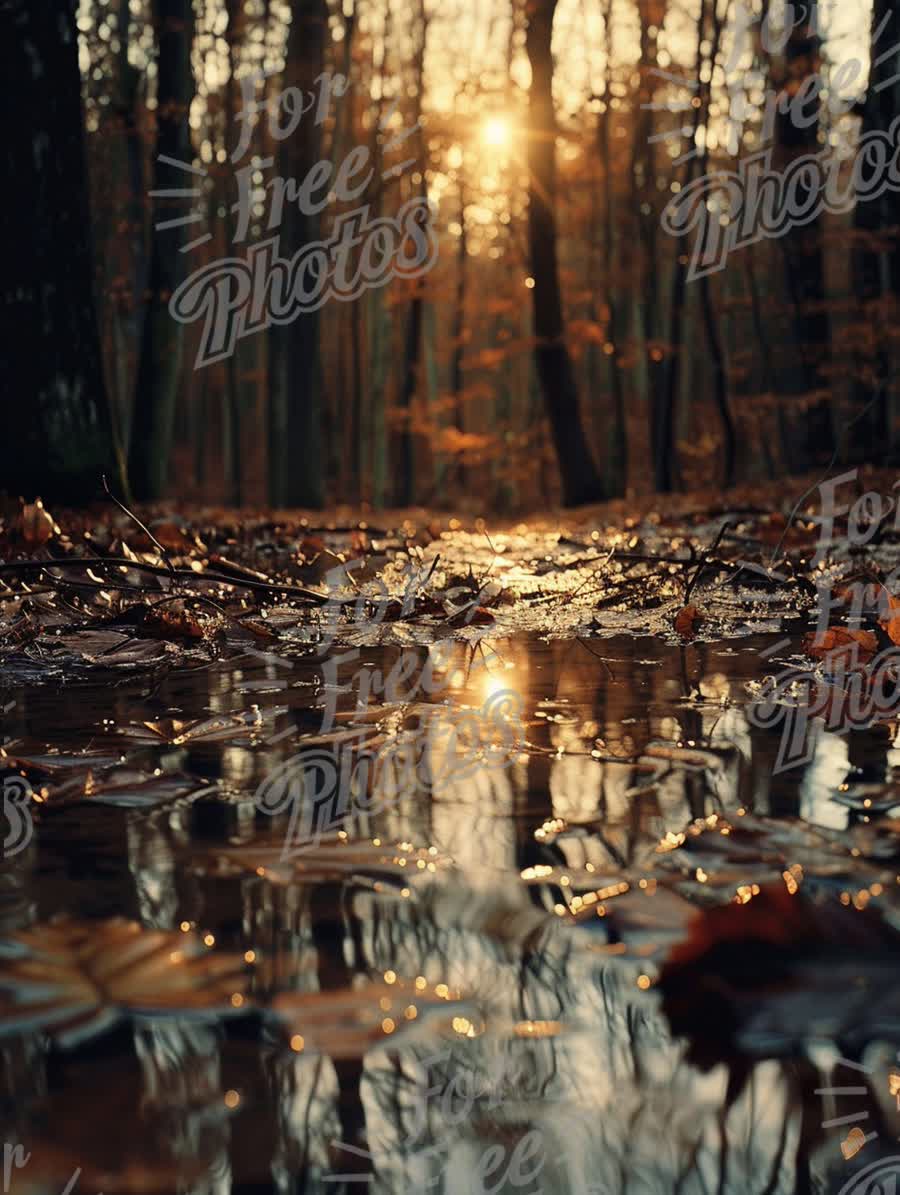 Tranquil Autumn Forest Reflection at Sunset with Golden Light