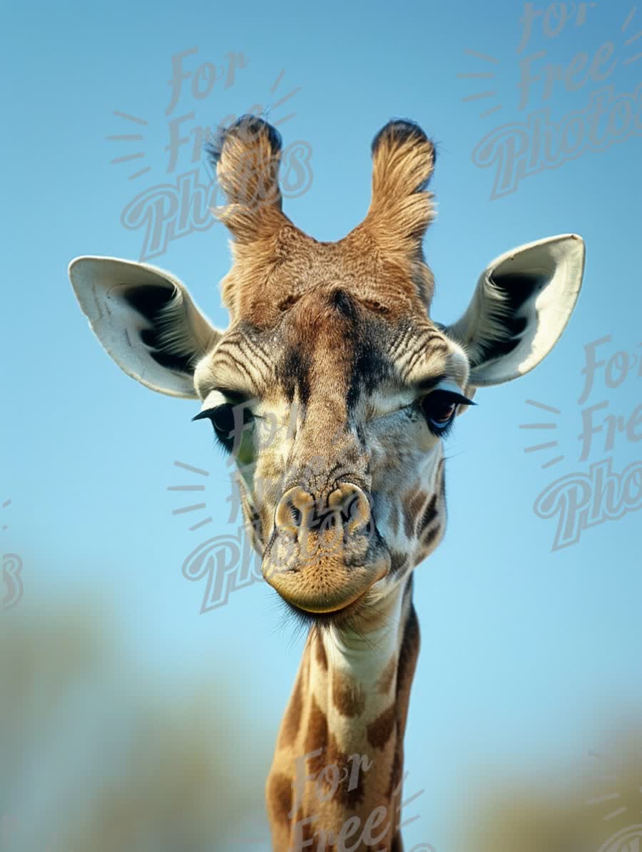 Majestic Giraffe Portrait Against Clear Blue Sky