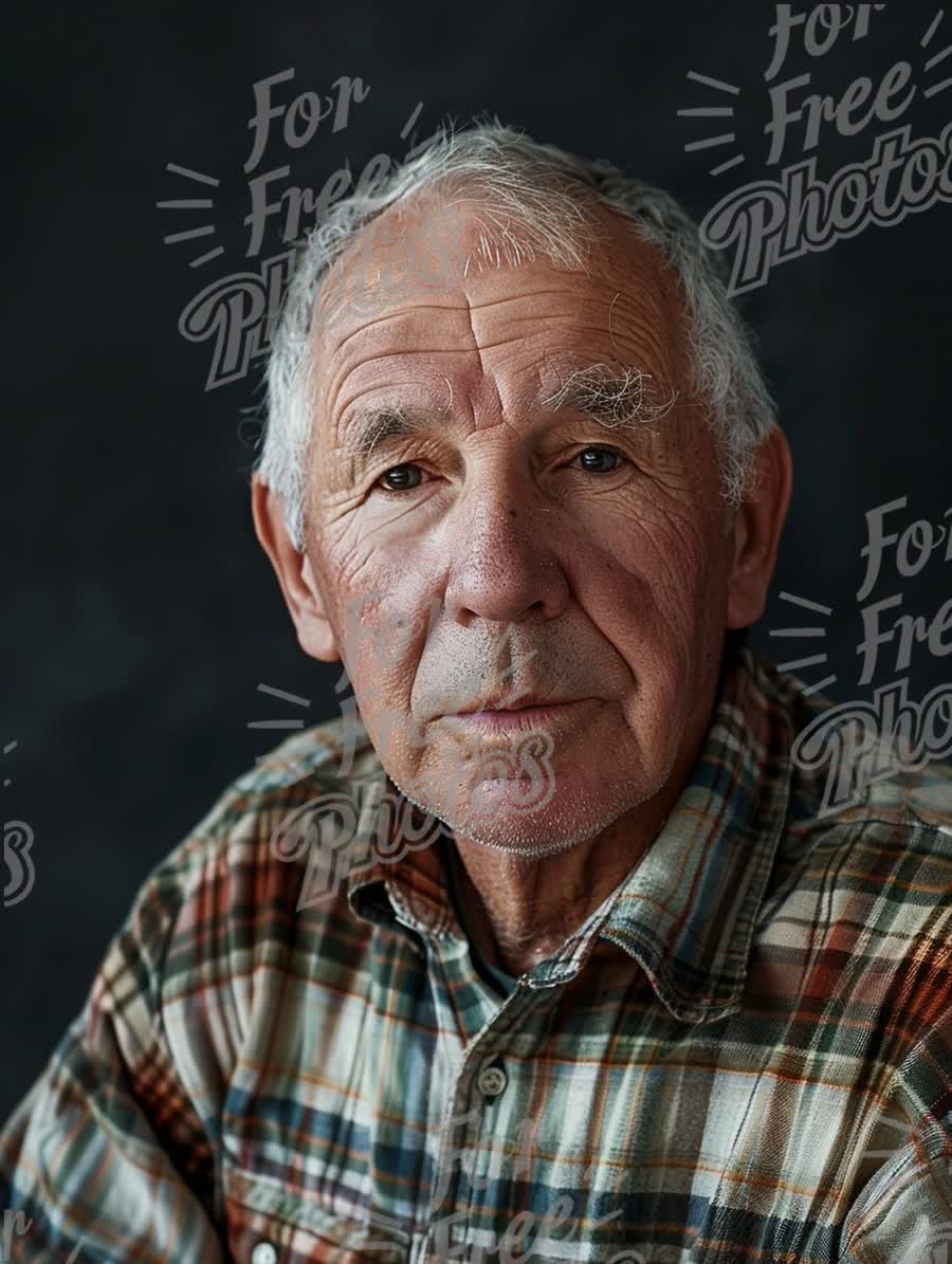 Authentic Portrait of an Elderly Man in a Plaid Shirt - Wisdom and Experience