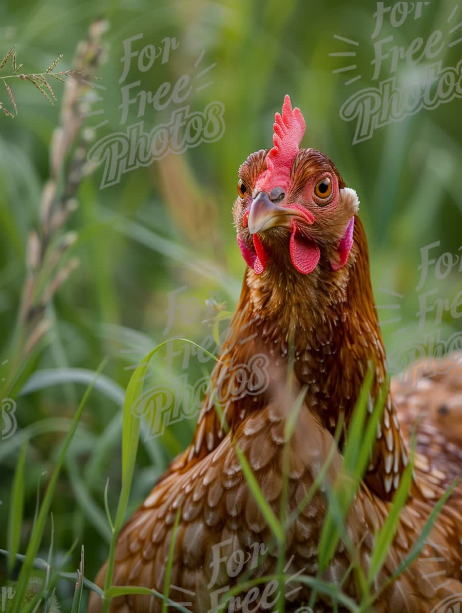 Free-Range Chicken in Lush Green Grass - Farm Fresh Livestock