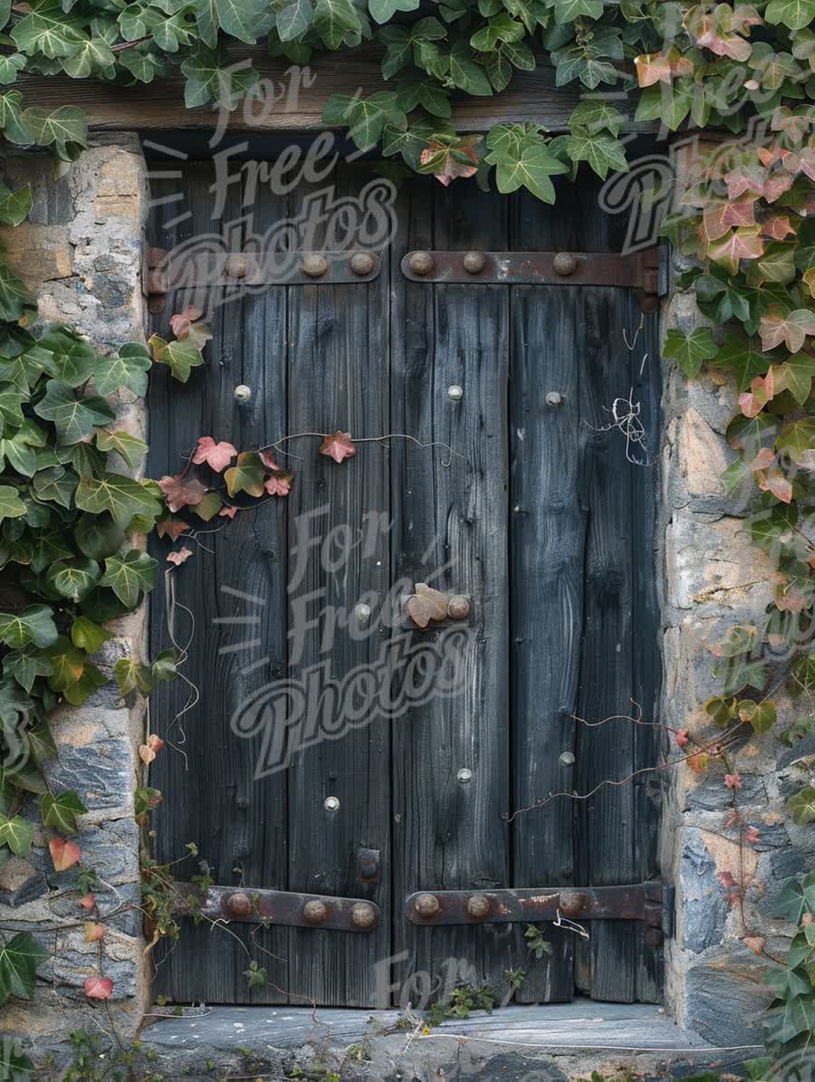 Charming Rustic Door Surrounded by Ivy and Stone Wall