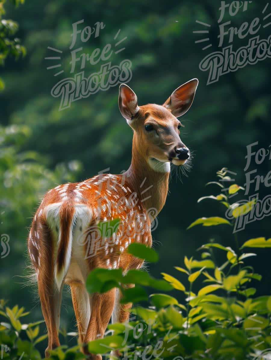 Graceful Fawn in Lush Green Forest: Nature Wildlife Photography