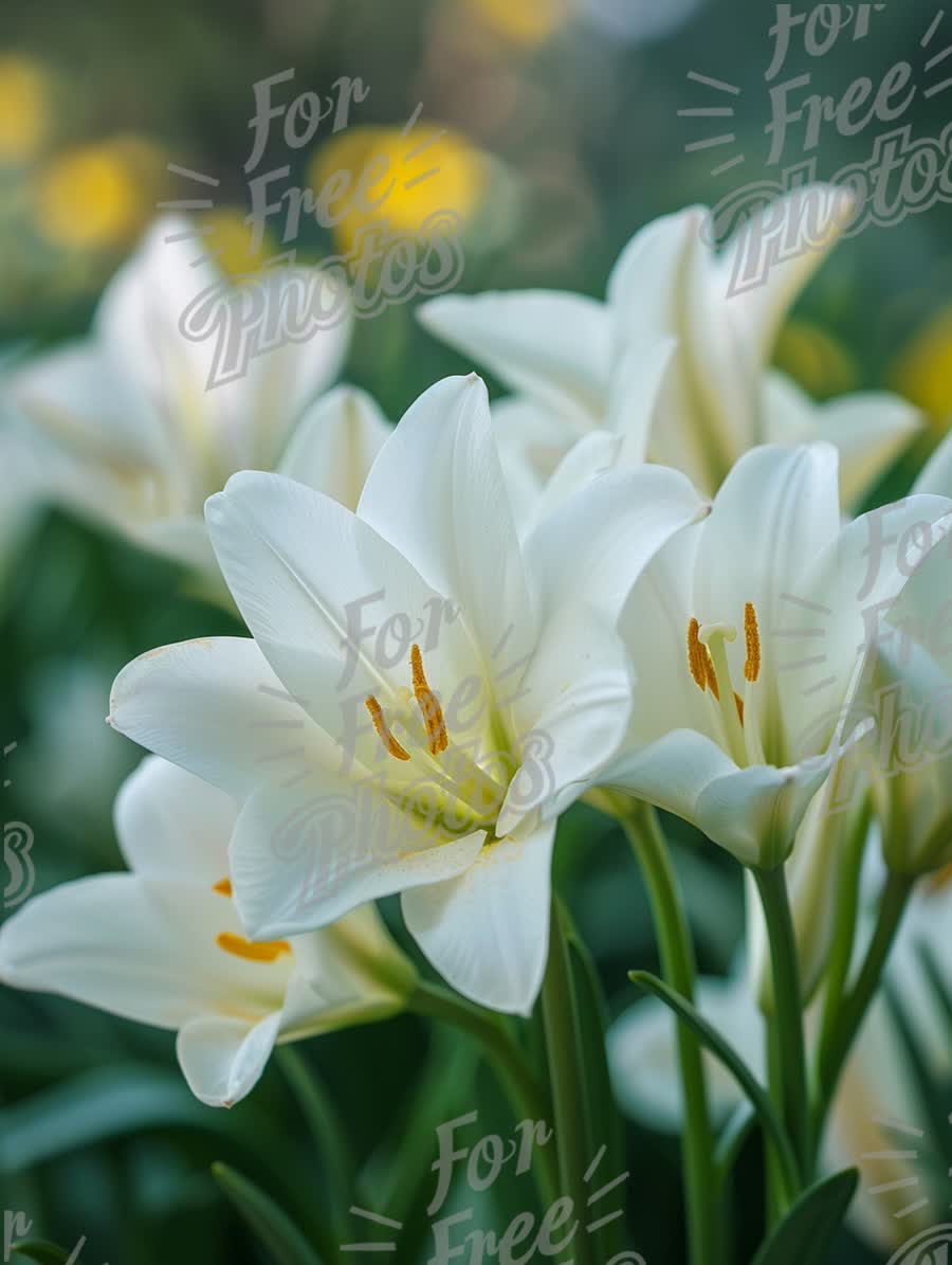 Elegant White Lilies in Bloom - Fresh Floral Background for Spring and Nature Themes