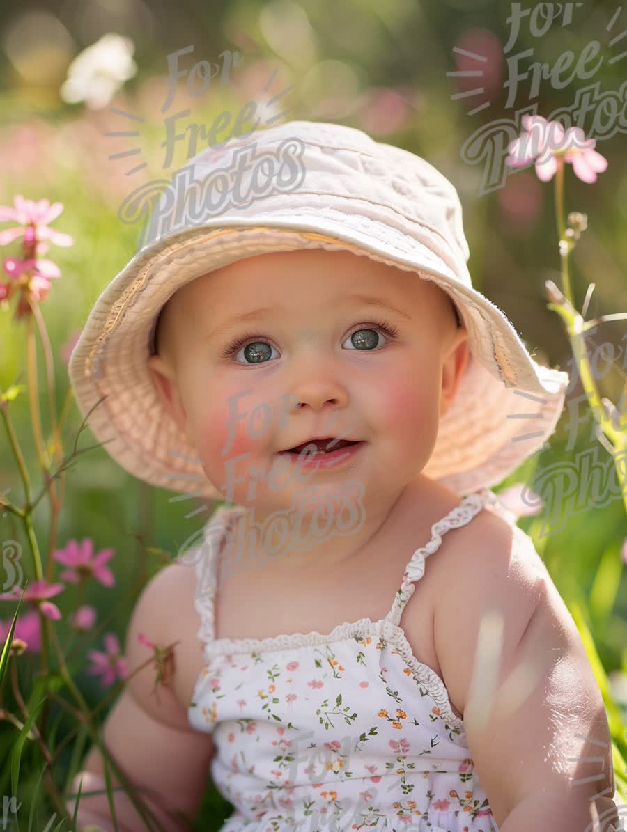 Adorable Baby in Floral Field: Joyful Childhood Moments