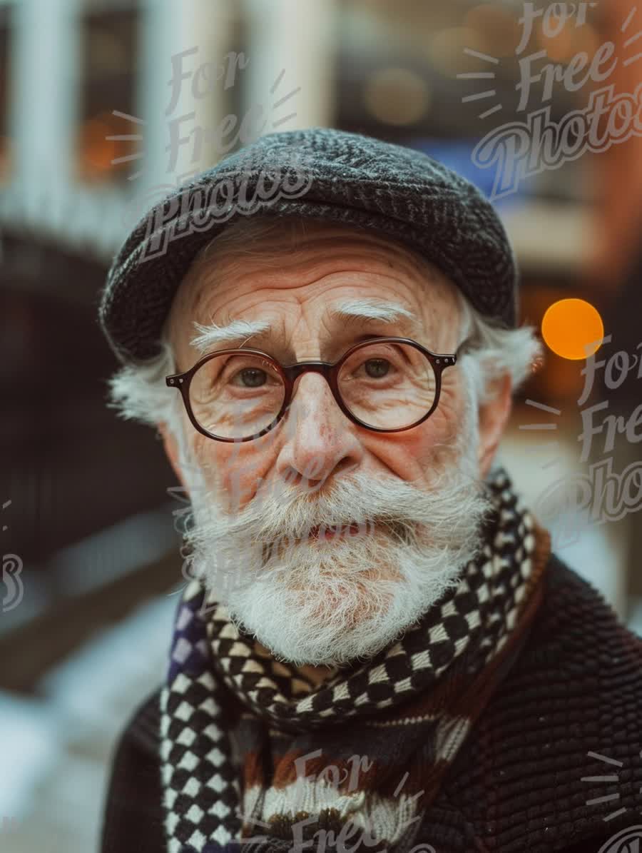 Charming Elderly Man with Glasses and Hat in Urban Setting