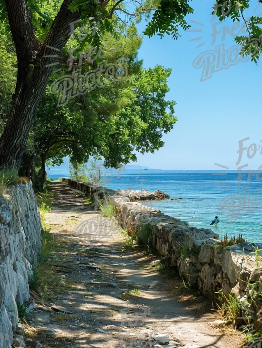 Scenic Coastal Pathway with Lush Greenery and Tranquil Sea View