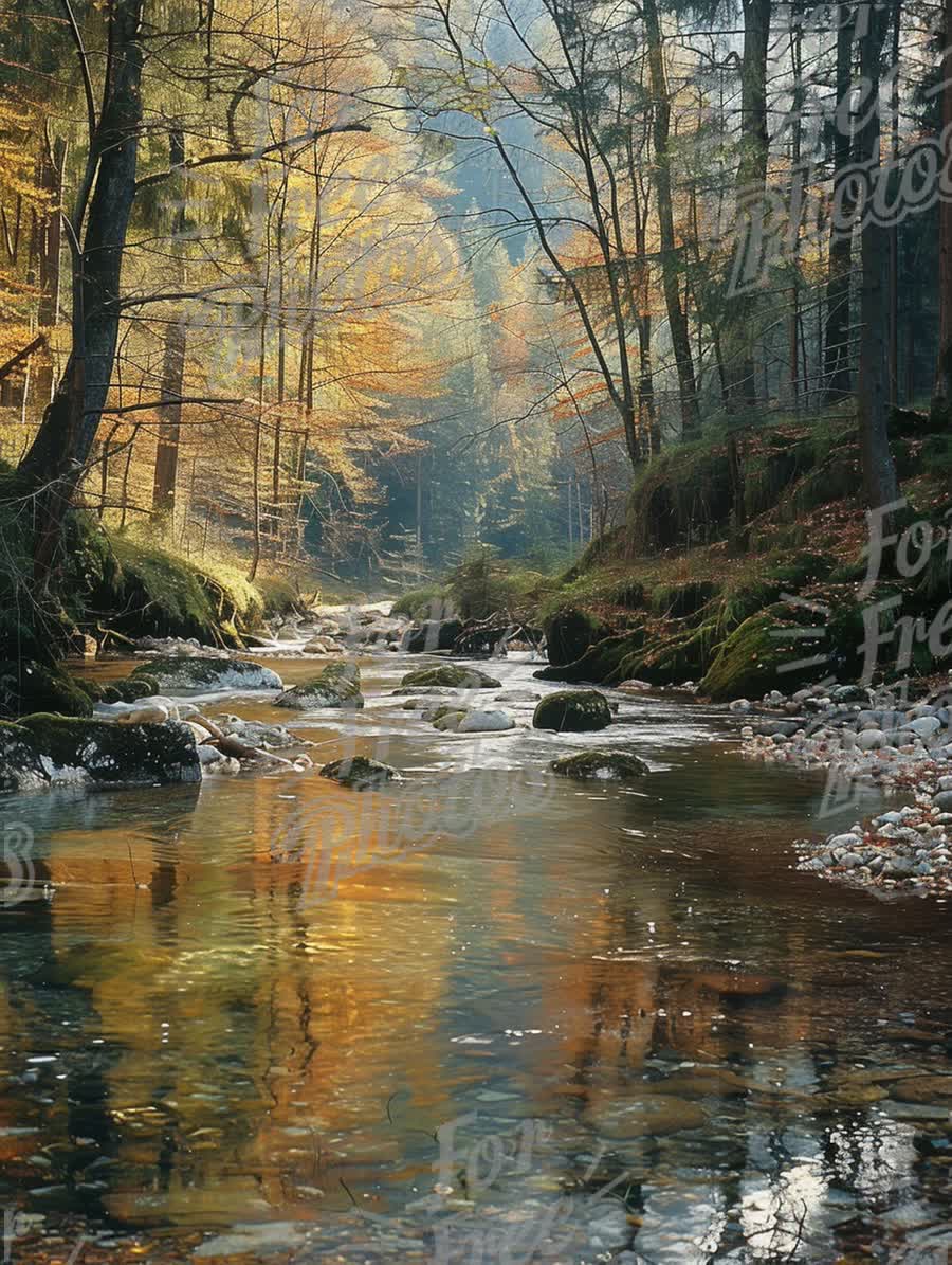 Tranquil Autumn River Landscape with Colorful Foliage and Reflections