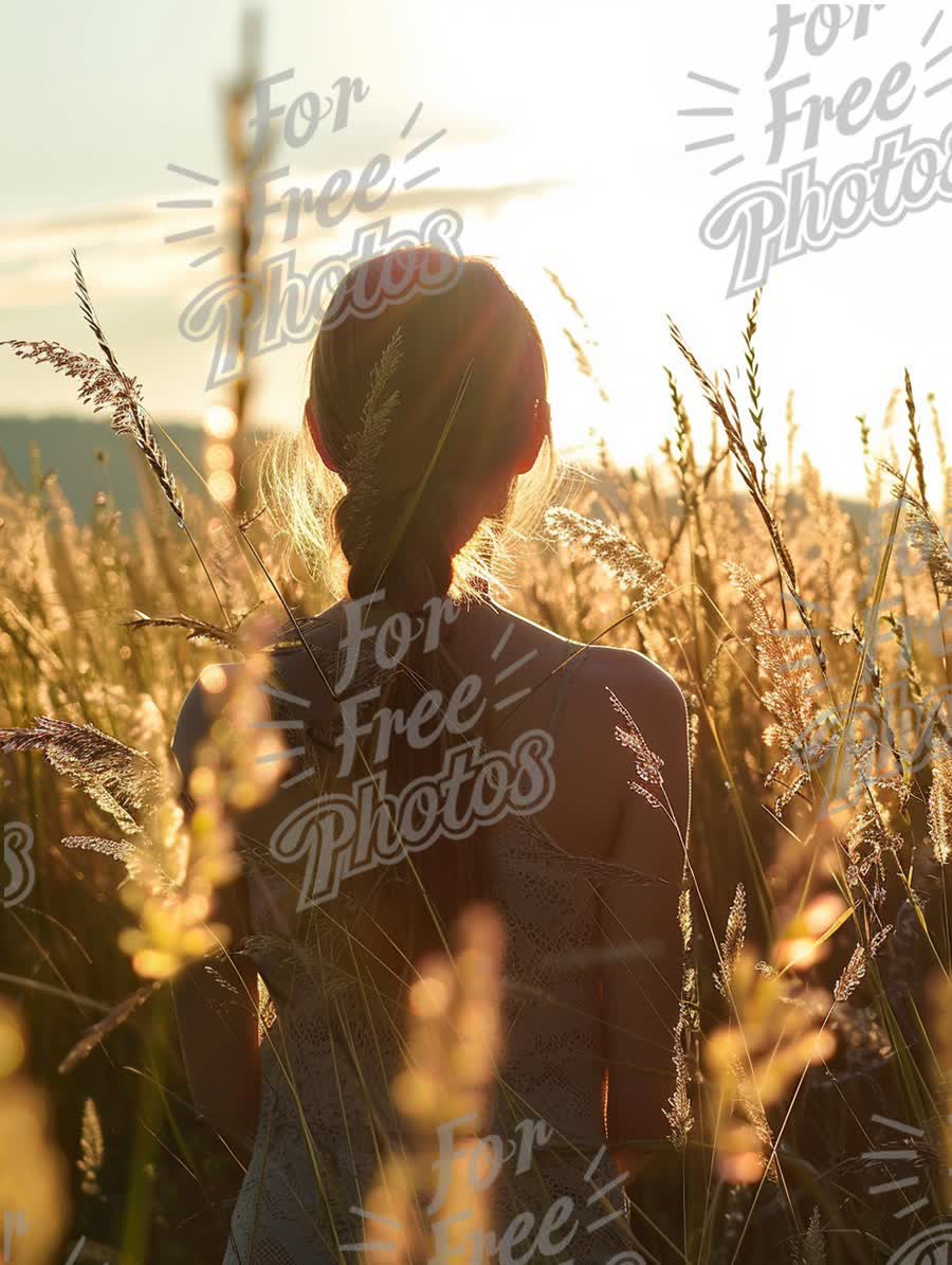 Serene Sunset in Golden Fields: Woman Embracing Nature's Beauty