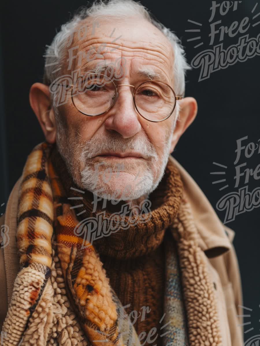 Wise Elderly Man in Cozy Scarf: Portrait of Experience and Wisdom