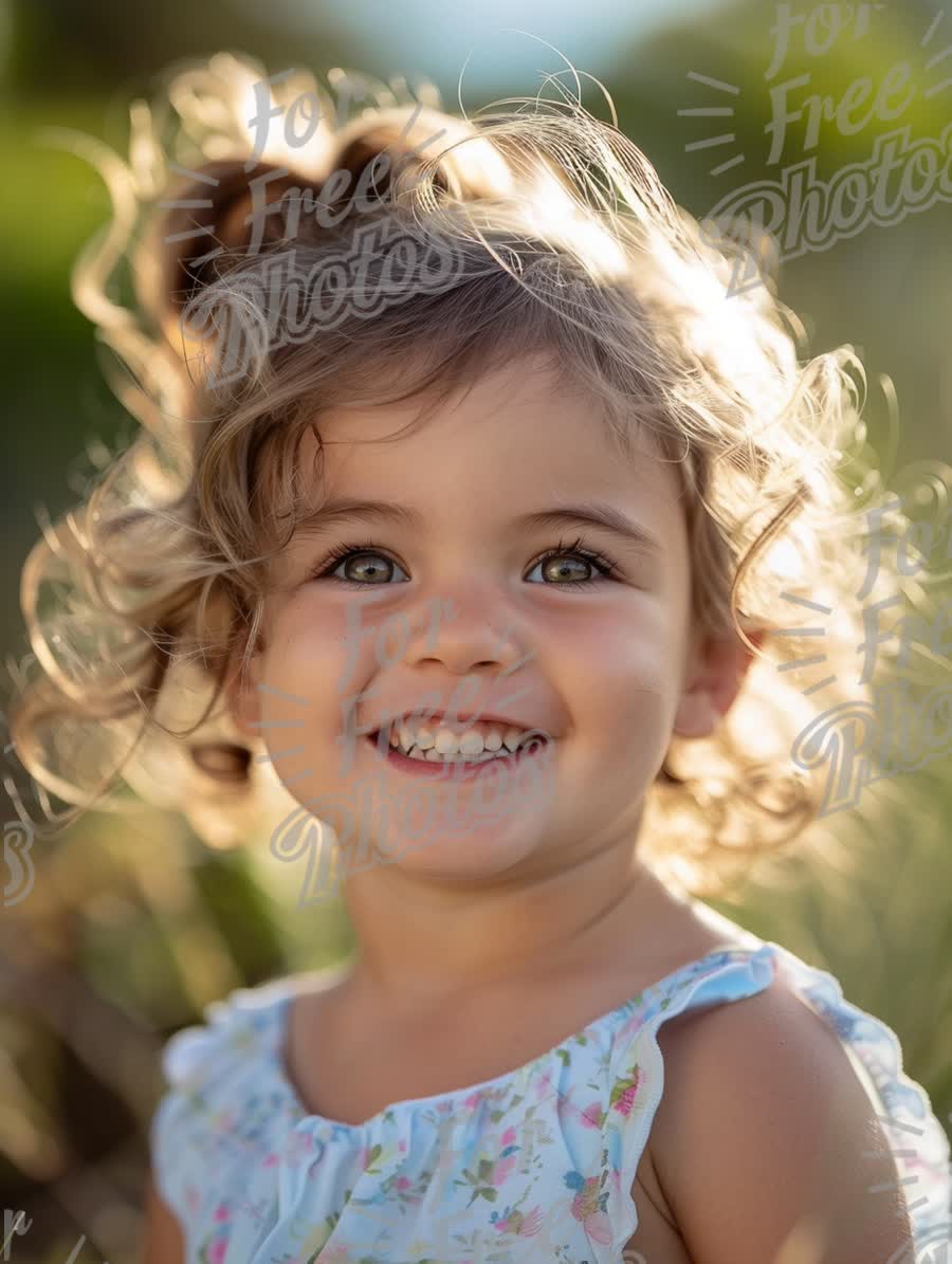 Joyful Child with Curly Hair in Natural Light - Happiness, Innocence, and Playfulness